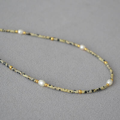 Vintage Cow Patterned Stone Pearl Necklace - Unique