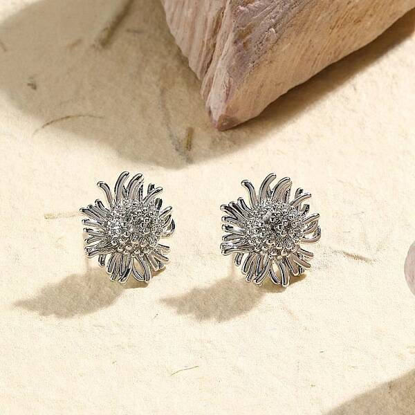 Flower Brass Stud Earrings for Women