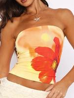 Women's Floral Print Tube Top, Fashion Casual Slim Strapless Sleeveless Top for Daily Holiday Vacation Outdoor Wear, Ladies C...