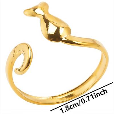 Geometric Stainless Steel Cat Open Cuff Ring for Unisex