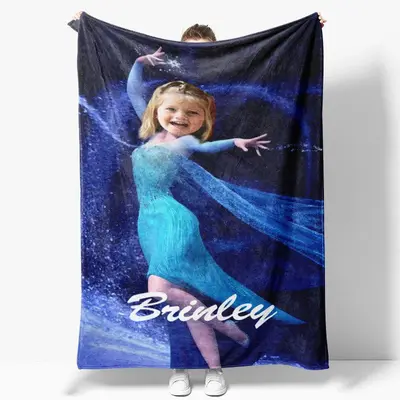 Blue Dressed Ice Magic Princess Custom Photo Blanket - Lofaris