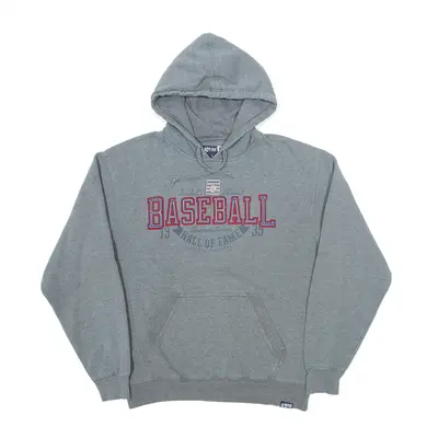 BIG COTTON Baseball Hoodie Grey Pullover Mens M