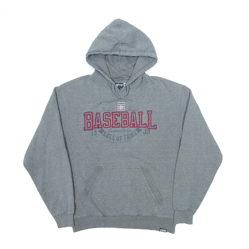BIG COTTON Baseball Hoodie Grey Pullover Mens M