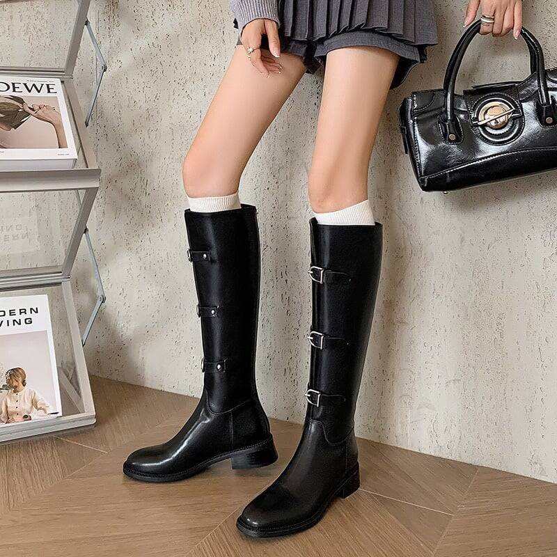CHIKO Adelia Square Toe Block Heels Knee High Boots