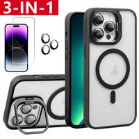 3-in-1 Shockproof Stand Protective Case for iPhone 16 Pro Max 16 15 14 13 12 11, with Screen Protector & Camera Lens Protecto...
