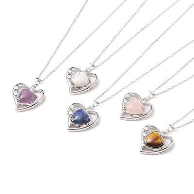 Heart Natural Mixed Stone Pendant Necklaces