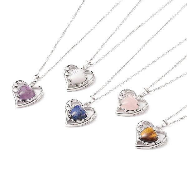 Heart Natural Mixed Stone Pendant Necklaces