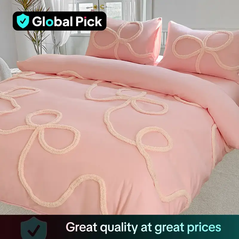 2/3 piece bow pattern quilt cover set, including 1 quilt cover and 1 or 2 pillowcases, soft and comfortable home bedroom bedd...