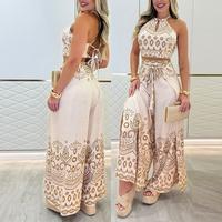 CHICME Women's 2 Pieces Outfits Tribal Print Keyhole Neck Sleeveless Top and Wide Leg Tied Detail Slit Pants Sets Clothes Sui...