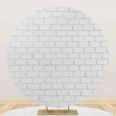 Retro Grey White Brick Wall Round Birthday Backdrop - Aperturee