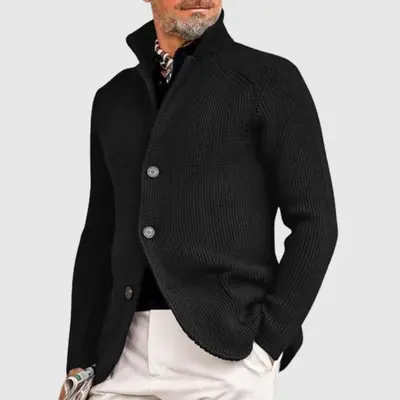 Mens Sweater Blazer Knitted Cardigan Sweater Sport Coat Casual Warm Stand Collar Chunky Button Down Wool Suit Jacket