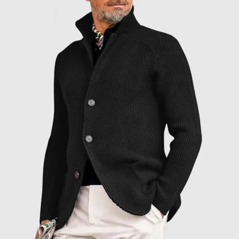 Mens Sweater Blazer Knitted Cardigan Sweater Sport Coat Casual Warm Stand Collar Chunky Button Down Wool Suit Jacket