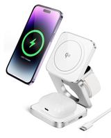 AGPTEK Magnetic Wireless Charger, 3-in-1 Foldable Charging Station, Mag -Safe qi2 Fast Charger Compatible with iPhone 16, 15,...