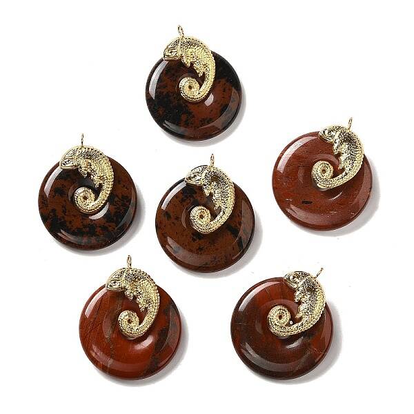 Natural Mahogany Obsidian/Red Jasper Donut Pendants