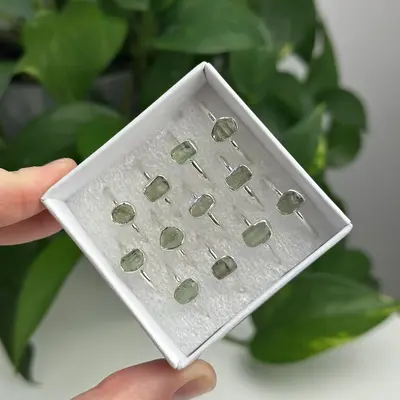 Silver Intuitively Chosen Moldavite Ring | Rough & Polished