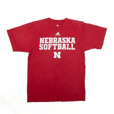 ADIDAS Nebraska Softball Sports T-Shirt Red USA Short Sleeve Mens M