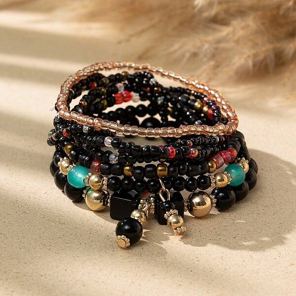 Bohemian Glass Beaded Stretch Bracelet Sets