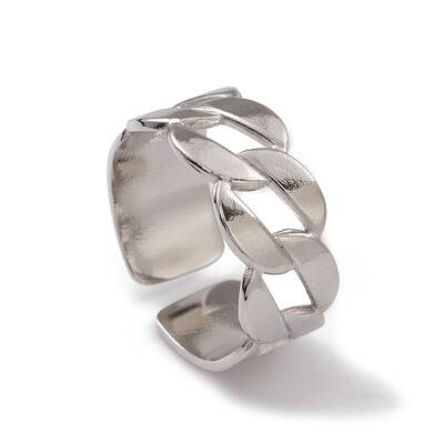 Non-Tarnish 304 Stainless Steel Curb Chains Shape Open Cuff Rings for Women
