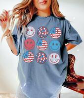 Comfort Colors USA Shirt, 4th of July Women Stars Stripes USA Flag Shirts, Patriotic Red White Blue for Women