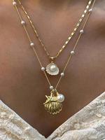 Shell & Starfish Design Pendants Necklace, Beach Jewelry, Birthday Gifts for Girlfriend, Boho Style Charms Necklace for Women...