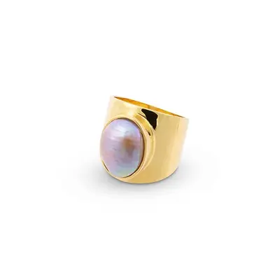 Venus Grey Pearl Gold Statement Ring | RING SIZE: SMALL 6 (US) - L (UK) - 52 (EU)