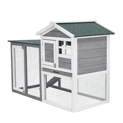 Garvee 63L Rabbit Hutch Wooden Small Animal Cage with 2 Lockable Doors Weatherproof PVC Roof Removable Tray Green/White Indo...