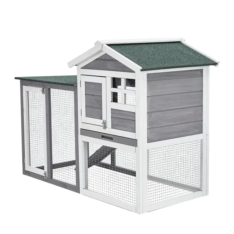 Garvee 63L Rabbit Hutch Wooden Small Animal Cage with 2 Lockable Doors Weatherproof PVC Roof Removable Tray Green/White Indo...