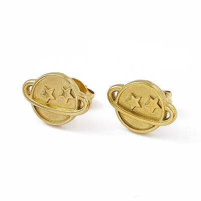 PVD Vacuum Plating 304 Stainless Steel Planet with Star Stud Earrings for Women