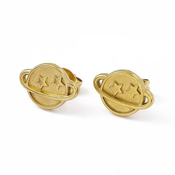 PVD Vacuum Plating 304 Stainless Steel Planet with Star Stud Earrings for Women