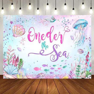 Aperturee Cartoon Glitter Oneder The Sea Birthday Backdrop
