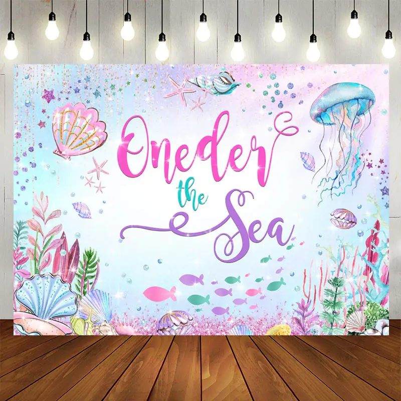 Aperturee Cartoon Glitter Oneder The Sea Birthday Backdrop