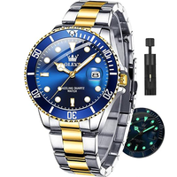 OLEVS Men's Stainless Steel Chronograph Watch, Large Face Gold Blue Silver Black Tone Easy-to-Read Analog Quartz Watch, Luxur...