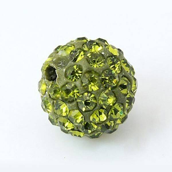 Grade A Round Olivine Pave Disco Ball Beads