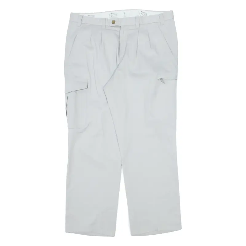 EDMONTE Pleated Cargo Trousers Cream Regular Straight Mens W34 L28