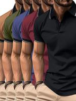 Men's Contrast Binding Buttons Polo Collar Shirt, Regular Fit Casual Fashion Short Sleeve Polo Collar Shirt Top, Polo Shirts ...