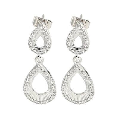 Teardrop Brass Pave Clear Cubic Zirconia Dangle Stud Earrings