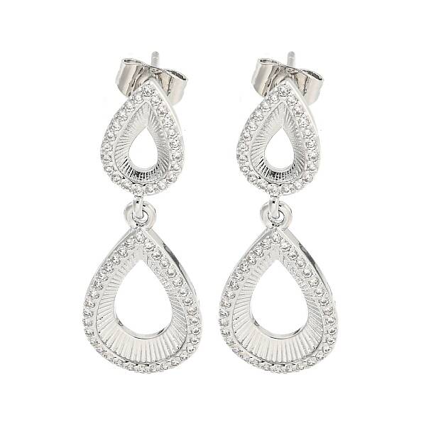 Teardrop Brass Pave Clear Cubic Zirconia Dangle Stud Earrings