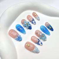 CloriaNail Beach Vibe Collection Handmade Press On Nails Set of 10 Reusable 3D Nails with Intricate Eye-Catching Designs, Alm...
