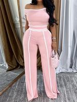 Women's Striped Print Pants & Top Set, Elegant Fashion Casual Fitted Two-piece Outfits for Daily Outdoor Wear, Ladies Shortsl...