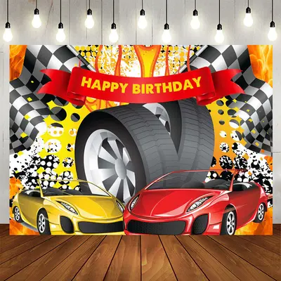 Aperturee Race Car Hot Wheel Happy Birthday Backdrop For Male