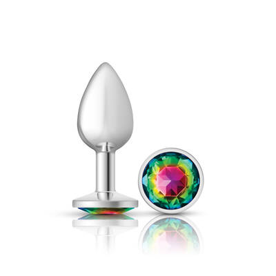 Rainbow Round Gem Silver Metal Plug - Sm