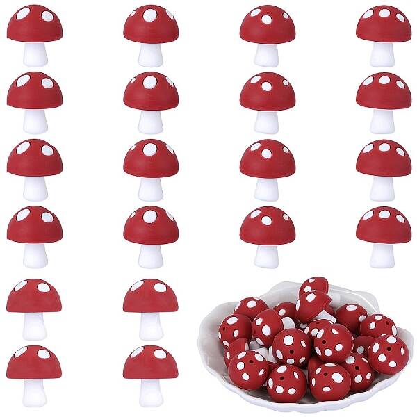 20Pcs Mushroom Silicone Focal Beads