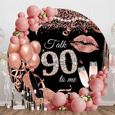 Rose Gold Balloon Heel Round 90th Birthday Backdrop - Aperturee