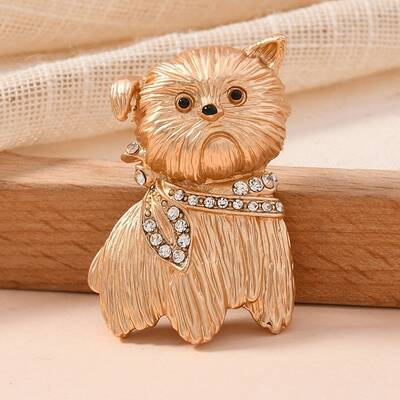 Pet Matte Light Golden Alloy Rhinestone Brooches