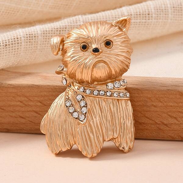 Pet Matte Light Golden Alloy Rhinestone Brooches