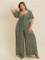 【Plus Size】 Ditsy Floral Print Wide Leg Jumpsuit, Boho Fashion Casual Jumpsuit for Daily Holiday Vacation Wear, Women Plu...