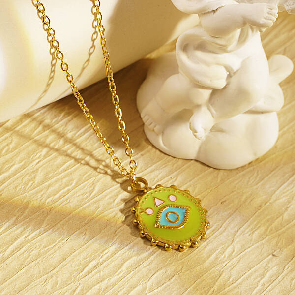 Stylish Stainless Steel Enamel Evil Eye Pendant Necklace for Women's Daily Wear