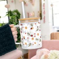 Sip-Sip Hooray! Spring 2025 Glass Mug – 17oz Aesthetic UV Print Cup with Lid & Straw, Trendy Iced Coffee Must-Have, Spring ...