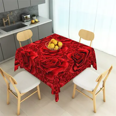 Romantic Red Rose Valentines Day Square Tablecloth - Aperturee