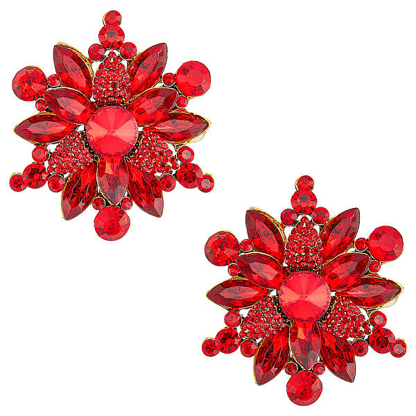 2Pcs Rhinestone Flower Brooch Pin